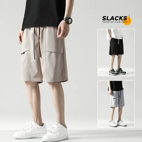 日系工装裤子男夏季潮牌新款休闲五分中裤宽松直筒青少年运动短裤商品大图