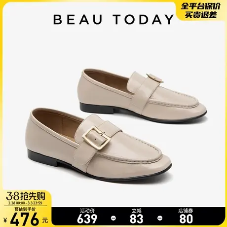 BeauToday真皮乐福鞋女2024春新款英伦风小皮鞋女平底方扣单鞋女商品大图