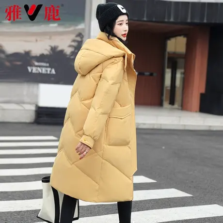 雅鹿连帽羽绒服女中长款2022冬季新款休闲宽松保暖时尚百搭外套潮商品大图