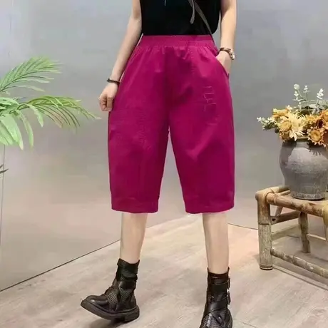 2023夏季新款文艺复古大码宽松显瘦大口袋灯笼裤百搭五分哈伦裤女商品大图