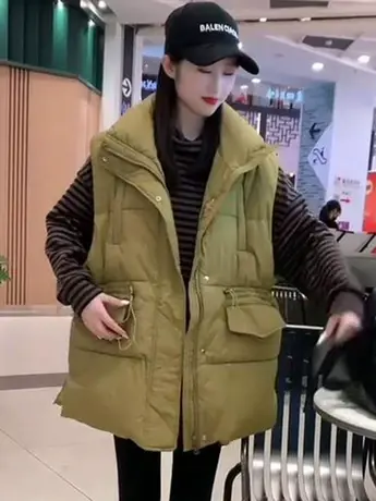 2023年冬季新款韩版女士羽绒棉马甲抽绳收腰立领显瘦坎肩背心外套图片