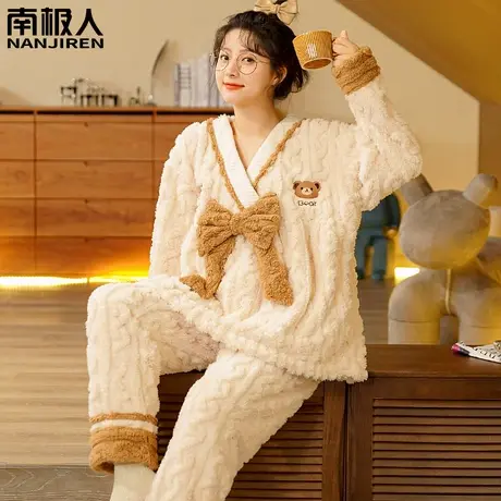 珊瑚绒睡衣女款冬季新款加绒加厚法兰绒秋冬款娇淑家居服冬天套装商品大图