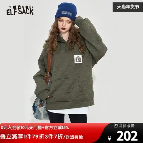 妖精的口袋美式复古连帽卫衣女2023冬季新款小个子设计感长袖上衣商品大图