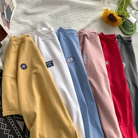 2023年夏季新款女装别致设计感小众薄上衣学院风宽松短袖白色t恤商品大图