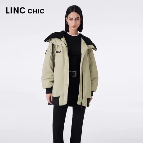LINCCHIC金羽杰羽绒服女2023秋冬新款潮酷量感大披肩帽中长款夹克商品大图