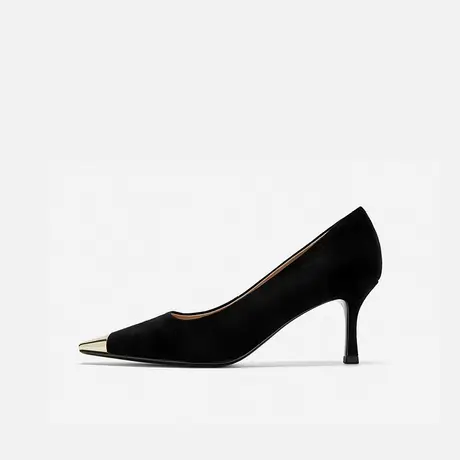 Nine West/玖熙2025年春季新款高跟鞋女小铁头绒面通勤细跟单鞋女图片