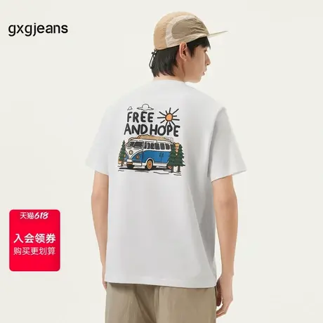 gxg.jeans男装 白色口袋设计后背趣味印花宽松短袖T恤男 25夏新款商品大图