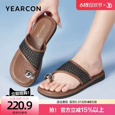意尔康波西米亚风夹趾凉拖女2025新款夏复古编织镂空沙滩拖鞋外穿商品大图
