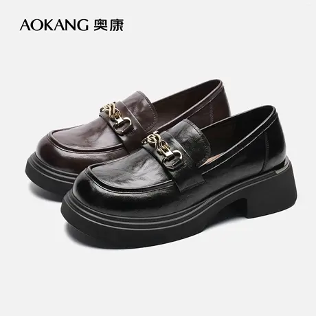 【门店发货】奥康女鞋 春新款复古经典金属装饰乐福鞋单鞋商品大图