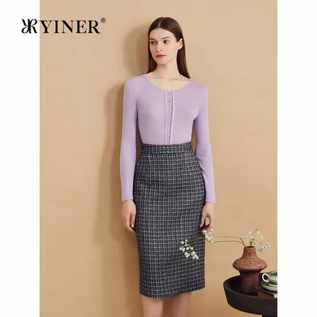 【天丝系列】YINER音儿专选2024冬季新款莱赛尔珍珠扣毛针织衫图片