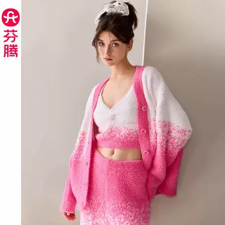 芬腾睡衣女半边绒新款秋冬季吊带背心三件套加厚保暖珊瑚绒家居服商品大图