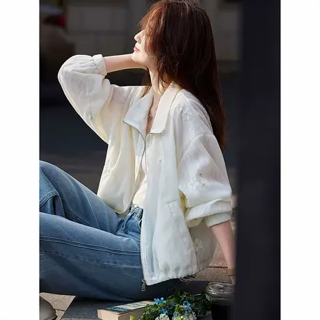 时尚休闲外套2025年夏季新款女休闲刺绣短款百搭纯色简约慵懒上衣图片
