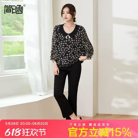 简涵2025年夏季新款宽松V领雪纺短袖上衣中年妈妈气质显瘦半袖商品大图