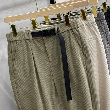 男士休闲裤秋冬款男装西裤加厚灯芯绒九分裤子男直筒宽松哈伦长裤商品大图