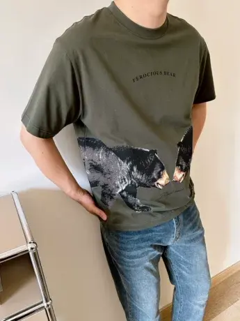DAEVU夏新款大码男装美式休闲熊潮胖子加肥加大码圆领男士短袖T恤图片