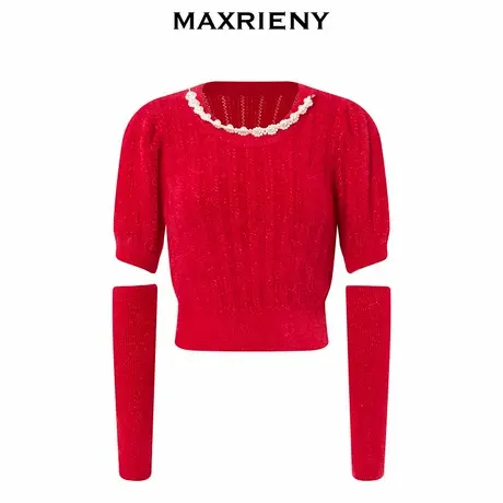 【奥莱】MAXRIENY精致复古截短套头针织毛衫秋冬修身上衣套装女商品大图