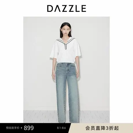 【邱天同款】DAZZLE地素奥莱 毛针织衫秋女装提花海军领上商品大图