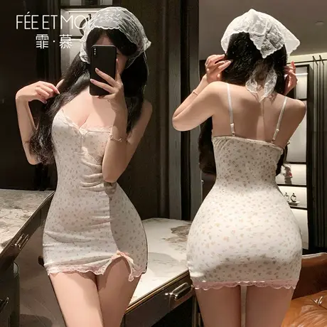 霏慕纯欲风碎花连衣裙家居服性感吊带蕾丝睡衣2025新款女款夏甜美商品大图