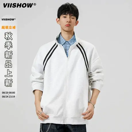 VIISHOW街头复古织带拼接开衫卫衣男女潮牌宽松情侣休闲运动外套商品大图