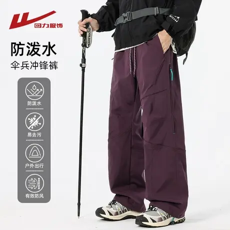 回力紫色冲锋工装裤男春秋季户外防泼水登山长裤侧拉链运动休闲裤商品大图