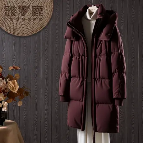雅鹿官方冬季新款中长保暖时尚女士连帽羽绒服新年礼物厚外套红色图片