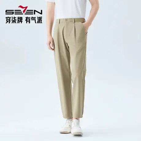 【单褶裤】柒牌男装2026春季微皱肌理亲肤中青年舒适休闲长裤男商品大图