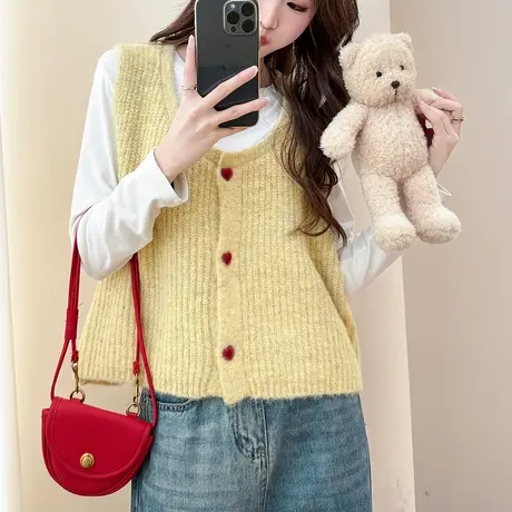 唐狮秋冬毛衣女百搭别致纽扣开衫马甲外穿高级感百搭气质上衣TM图片