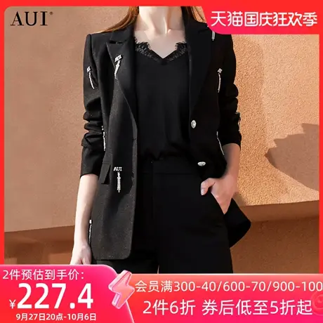 AUI黑色小众设计职业西装外套2023女春新款高级感炸街气质小西服图片