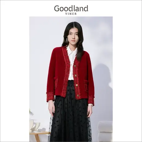 【小香风】上新日音儿美地女装2022冬季新款v领亮丝粗花呢外套商品大图