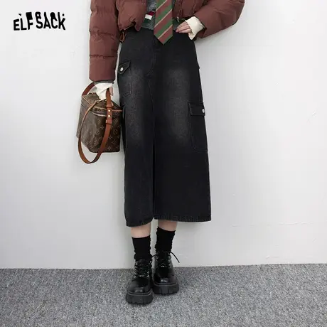 妖精的口袋高腰牛仔半身裙女2023冬季新款小个子显瘦a字半身长裙图片