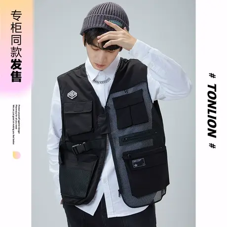 [商场同款]唐狮春秋季夹克外套男装时尚运动多口袋马甲男士上衣商品大图