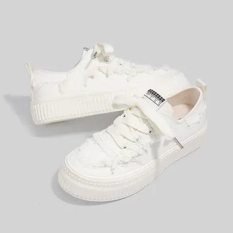 Betoo  白色女鞋夏款透气潮ins小白鞋女生百搭小众帆布鞋休闲板鞋商品大图