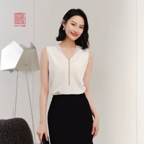 [真丝系列]EP雅莹高端系列 无袖V领设计感吊带 春夏商场同款2316A商品大图
