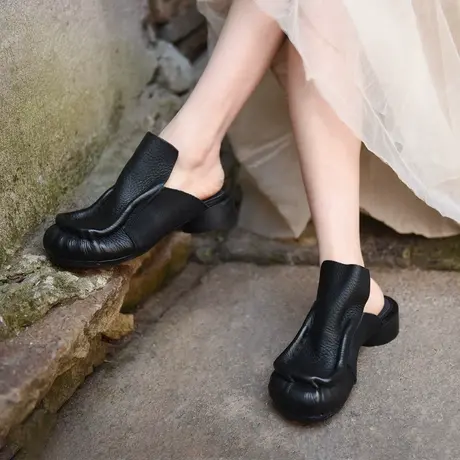 Artmu阿木原创复古手工真皮包头拖鞋女外穿粗跟半拖鞋2023新款商品大图