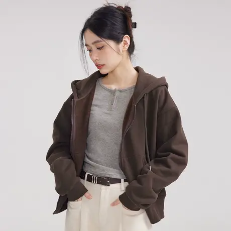 尔给连帽开衫秋冬小个子厚卫衣外套女2023新款爆款洋气减龄上衣商品大图