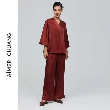 爱慕·CHUANG睡衣女雅部含真丝印花休息阔腿长裤商品大图