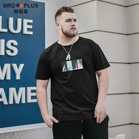 胖哥哥大码夏季短袖男彩色帆船印花灰白体恤加肥加大宽松休闲半袖图片