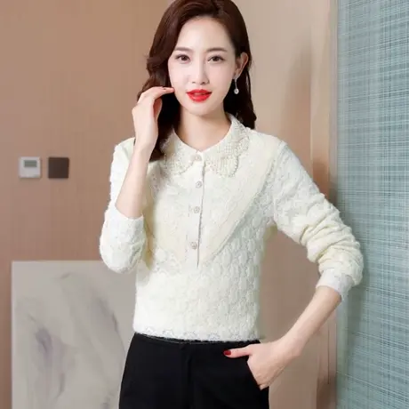 2023年新款时尚潮流加绒加厚蕾丝打底衫女装秋冬洋气内搭小衫高档商品大图