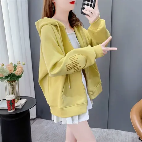 设计感长袖连帽开衫卫衣女2023年新款早春宽松短款小个子外套上衣商品大图