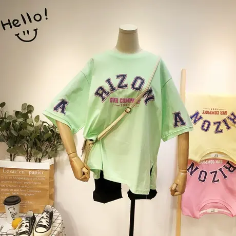 2020夏新款韩国东大门Ulzzang原宿港风字母运动休闲宽松短袖大码图片