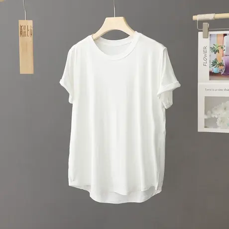 夏季亲肤面膜T恤女短袖莫代尔宽松舒适透气百搭简约圆领上衣体恤商品大图