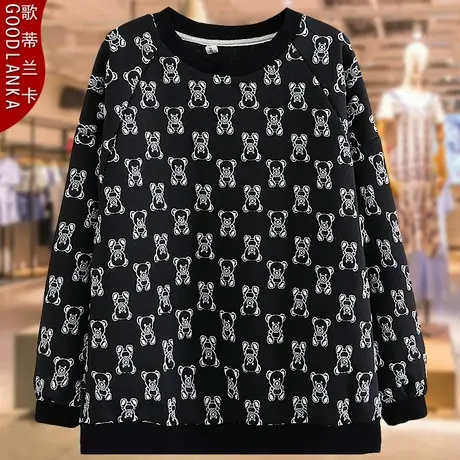 中年胖妈妈装秋冬装新款夹棉卫衣洋气时尚加肥加大码女装加厚上衣商品大图