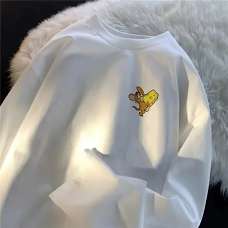 新款宽松圆领青少年春秋季打底衫潮流长袖T恤女潮牌学生情侣上衣图片