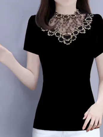 妈妈夏装短袖洋气大码小衫2022新款中年女薄上衣中老年人清仓t恤图片