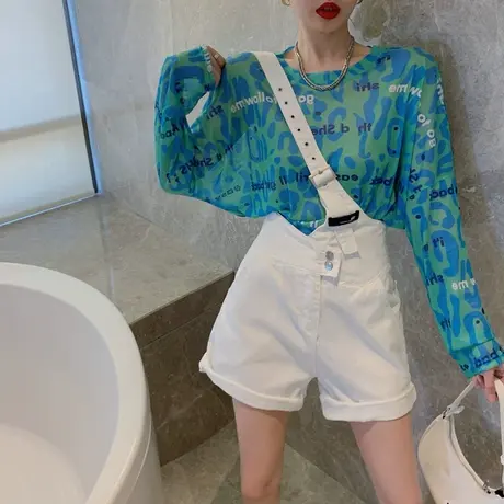 韩风chic港味薄款宽松防晒衫上衣夏季新款豹纹印花长袖t恤女ins潮商品大图