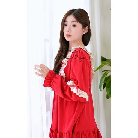 Bananagirl睡衣女款2023年春秋新款纯棉长袖红色结婚情侣家居服男商品大图