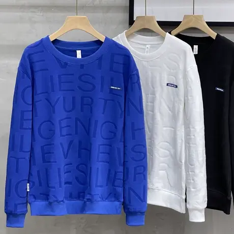 肌理压花卫衣男生2023秋冬季欧美INS潮流宽松圆领休闲百搭长袖T恤商品大图