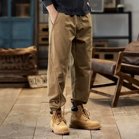 时尚潮流秋冬复古男士百搭休闲工装裤纯色直筒宽松大码舒适长裤商品大图