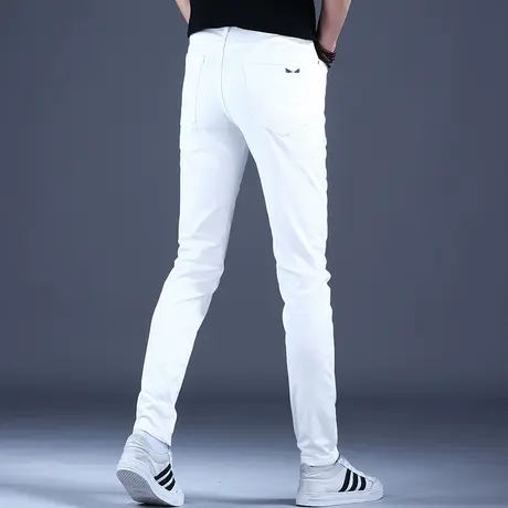 夏天高端白色牛仔裤男款美式高街裤子男秋冬高档休闲修身小脚弹力商品大图