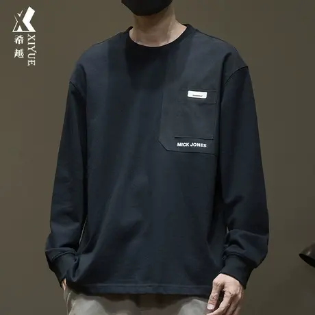 潮男春秋套头卫衣男圆领长袖t恤2025秋季宽松大码男生纯棉打底衫商品大图